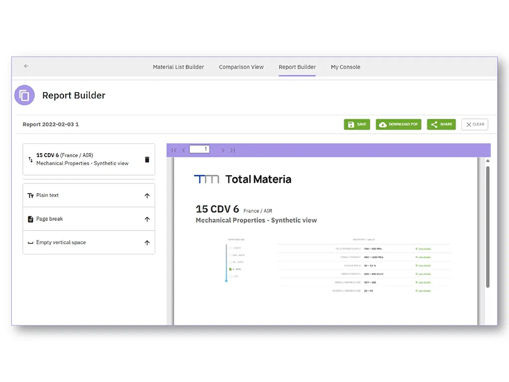Material Console Report Builder
